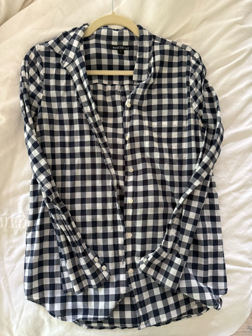 Women’s Navy & White gingham button up